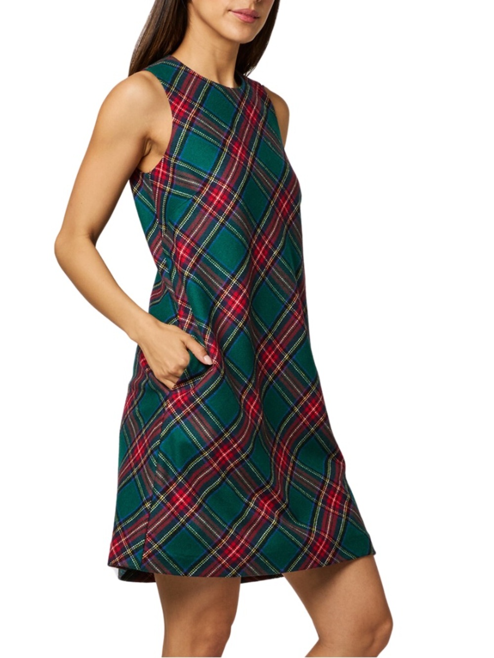 Ann Mashburn Susy Sleeveless Shift Dress Sz XL in Green/Red Royal Stewart Tartan